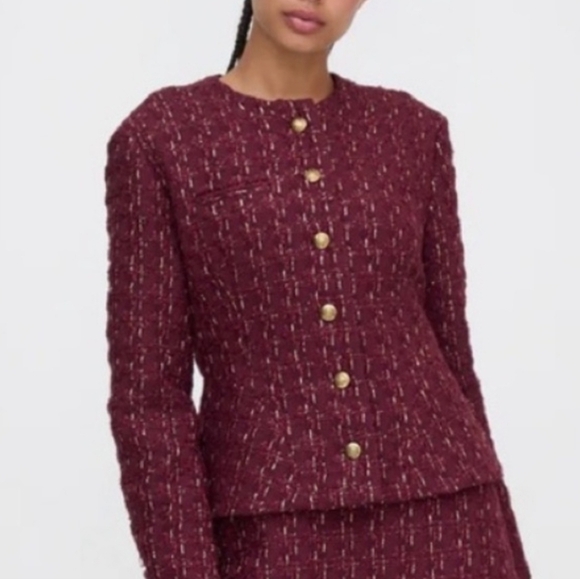 Hill House The Valentina Jacket Tweed Blazor Burgundy Maroon Jacket - Picture 3 of 10